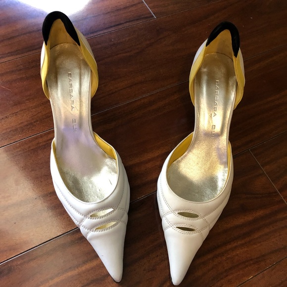 Barbara Bui size 36.5 white black yellow kitten heel pointed toe - Picture 1 of 10